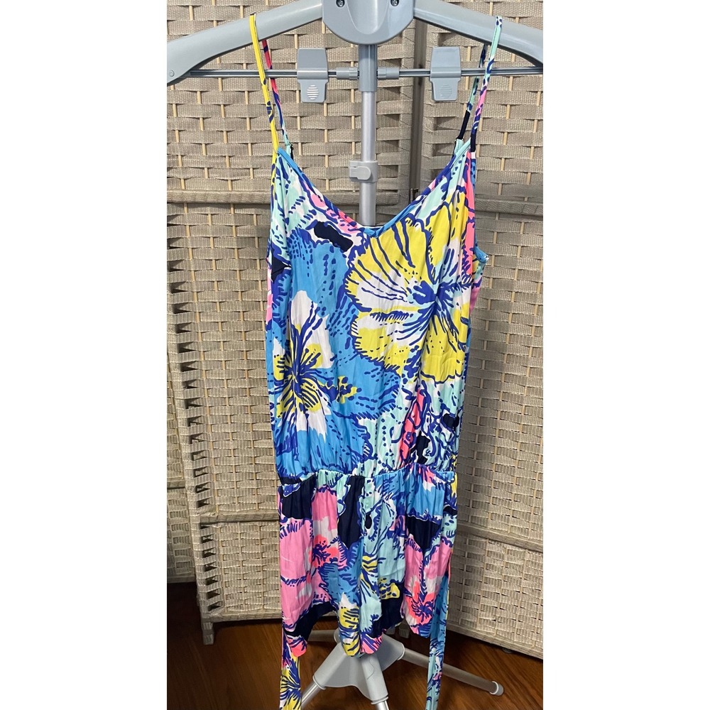 Lilly Pulitzer Womens XS Multicolor Floral Palm Print Romper Sleeveless Belted